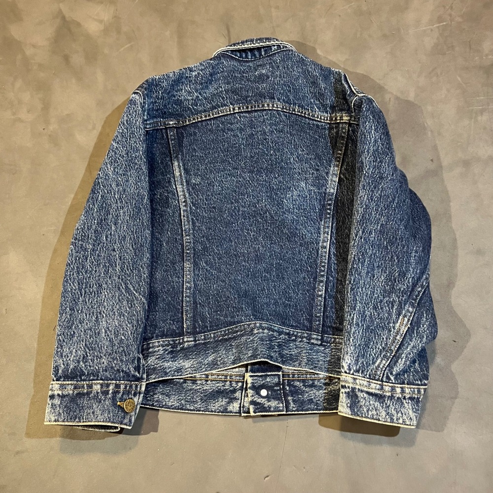 Vintage Lee Acid Wash Denim Trucker Jacket Dark Blue Womens Medium 100% Cotton - Picture 2 of 5
